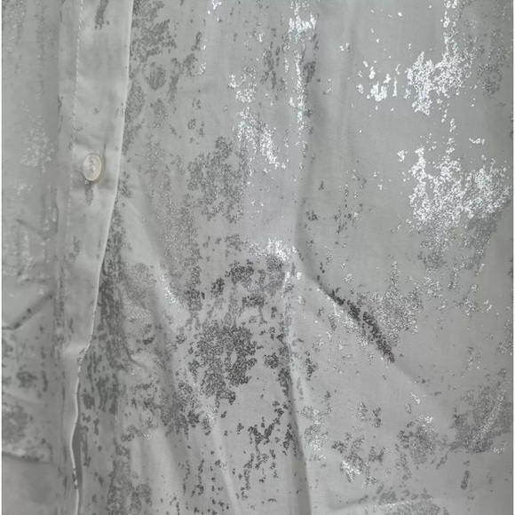 Zara Brushed Silver Metallic Foil White Cotton Button-Up Blouse | S | NWT - Picture 7 of 12